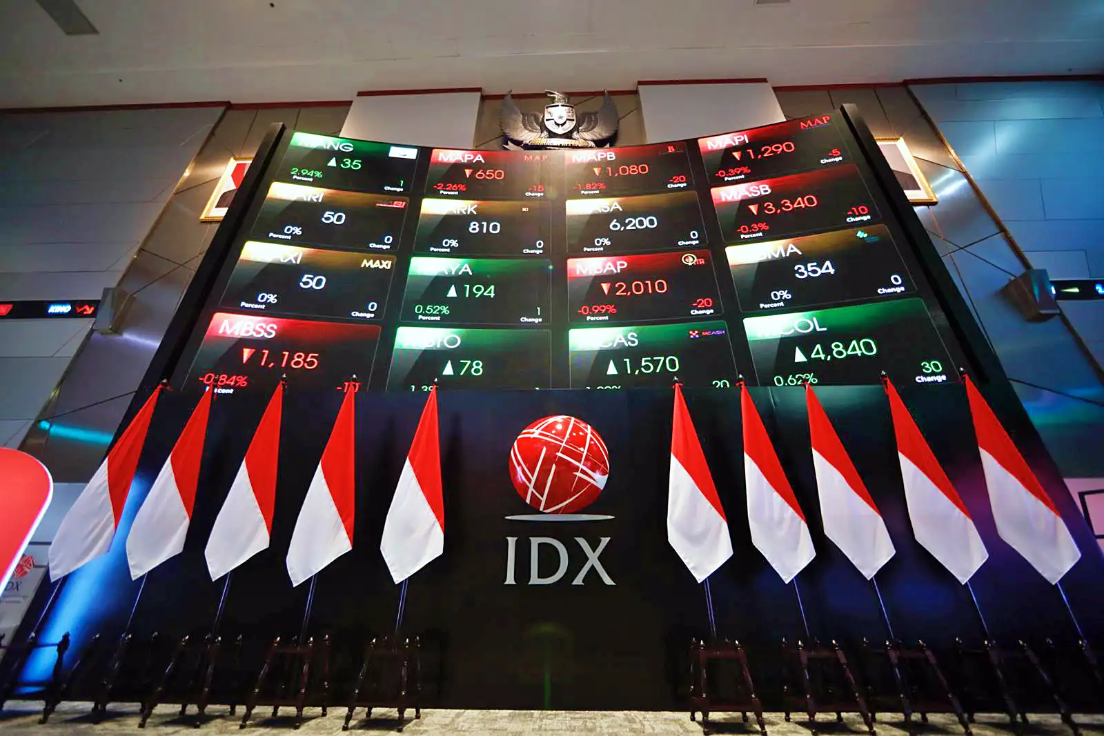 Layar pantau saham di pusat main hall Bursa Efek Indonesia (BEI), Jakarta, Rabu, 21 Maret 2025. (Foto: KabarBursa/Abbas Sandji)