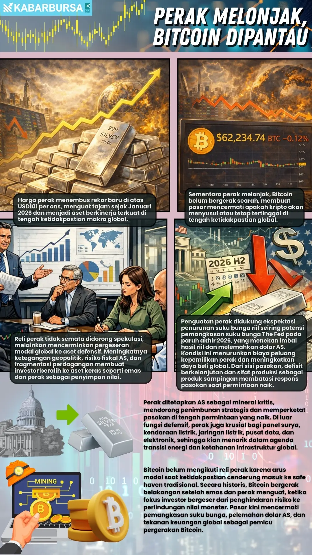 INFOGRAFIS Perak Melonjak, Bitcoin Dipantau