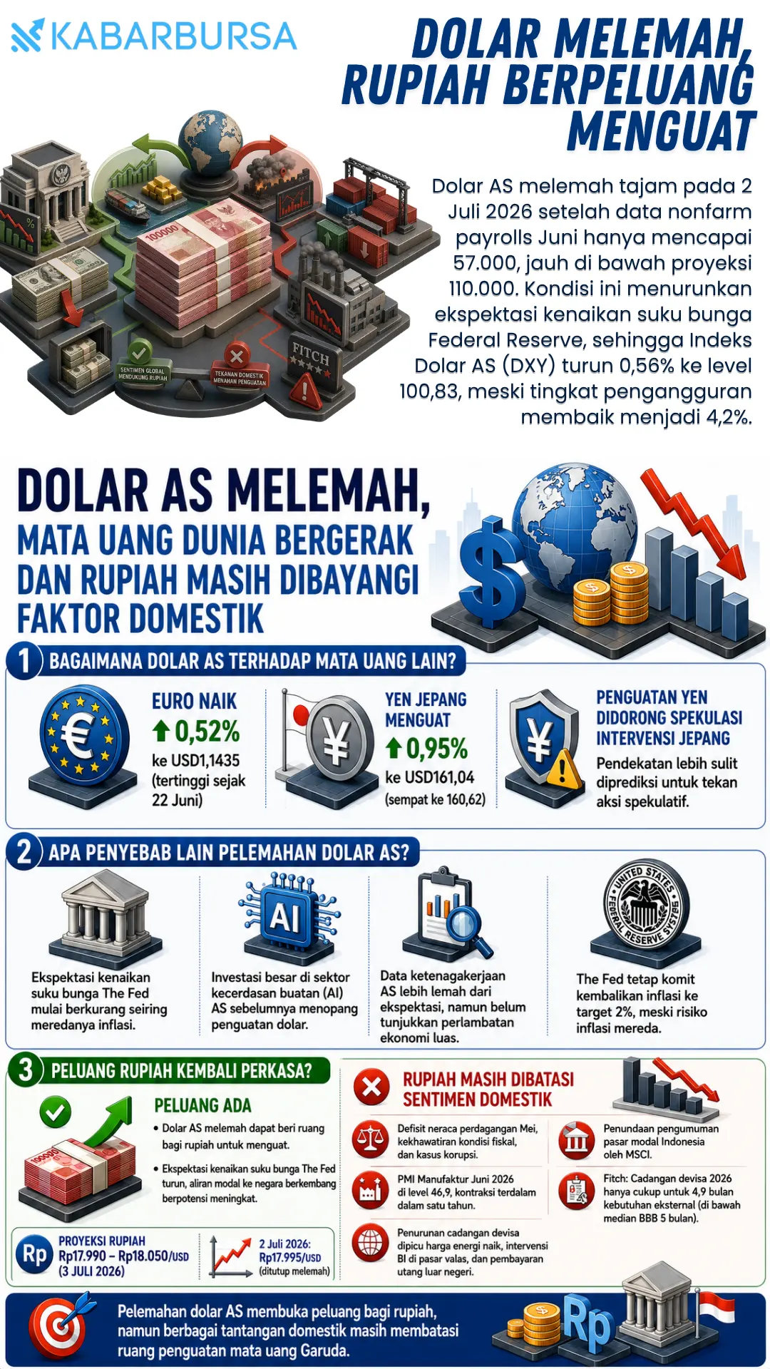 INFOGRAFIS Dolar Melemah, Rupiah Berpeluang Menguat